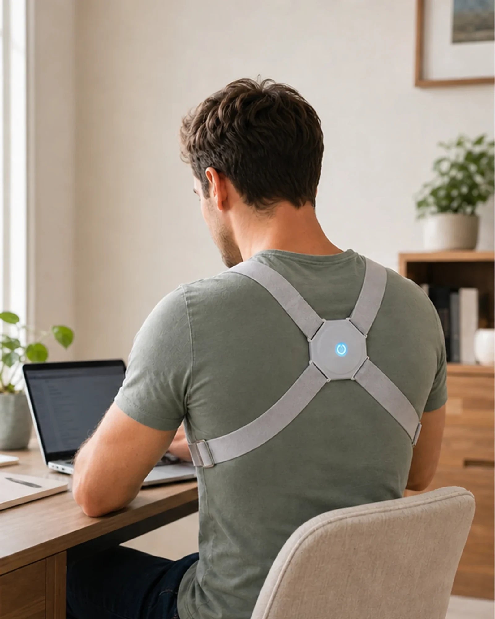 Person wearing AlignNova during a home-office work session